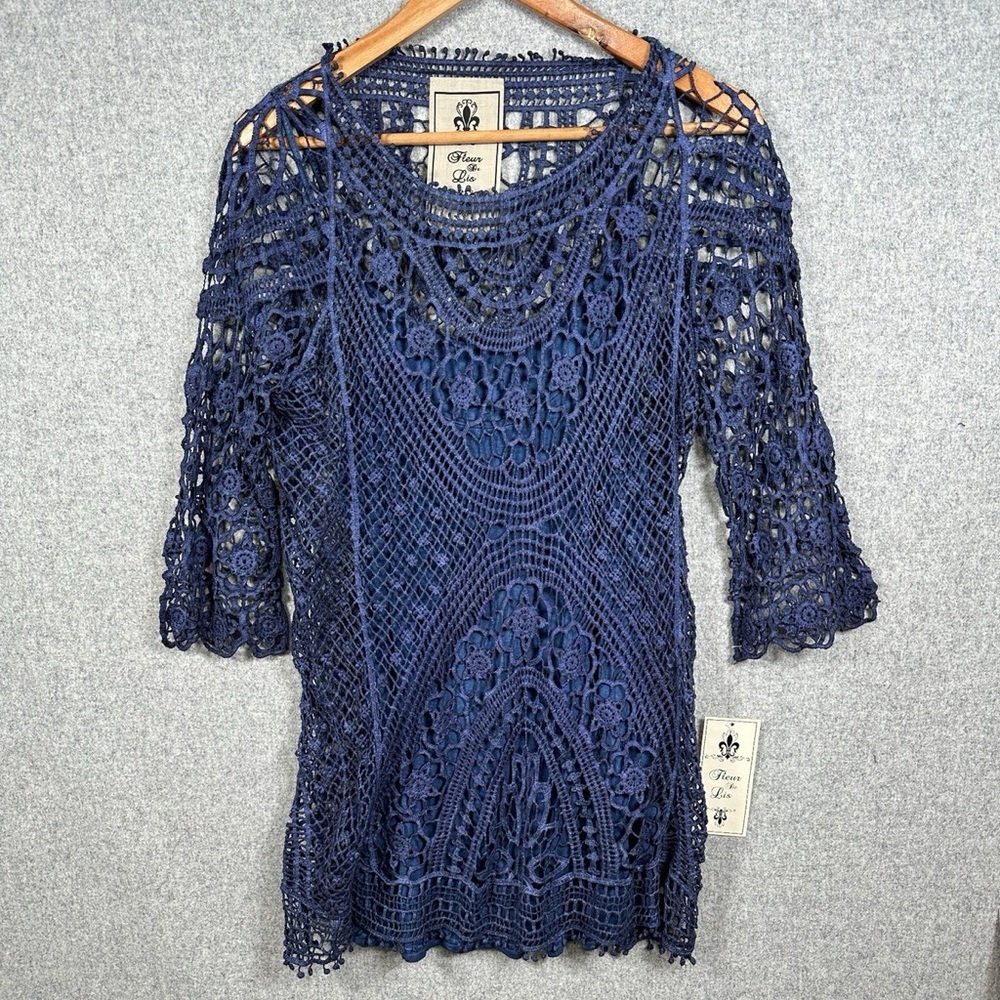 Fleur de Lis Collection Navy Crochet Sweater
